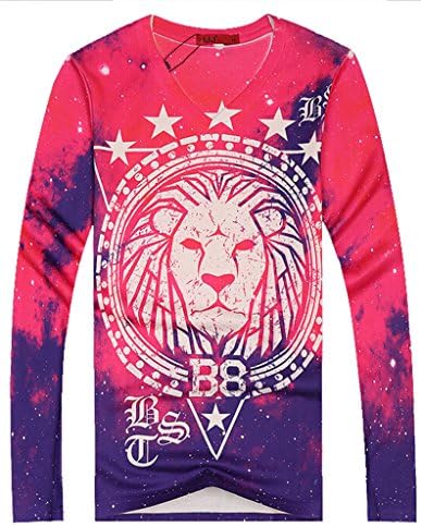VENTELAN Men's Long Sleeve Fashion Animal Print Basic Tunic Round Neck T-Shirt