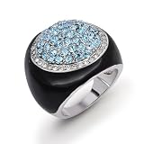 Bling Jewelry Black Enamel Round Blue Topaz Color CZ Cocktail Ring