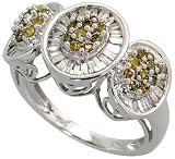 14k White Gold Ring, 1/2 (12mm) wide, w/ 1.0 Carat White Baguette & Round Yellow Diamonds