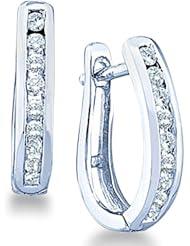 10k White Gold Channel Set Round Brilliant Cut Diamond U Shape Earrings (1/4 cttw)