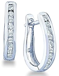 14k Yellow OR White Gold Channel Set Round Brilliant Cut Diamond U Shape Earrings (1/4 cttw)