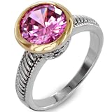Two-Tone Antiqued Ring with Pink Colored Cubic Zirconia