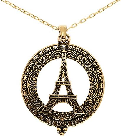 Paris Eiffel Tower Round Magnifying Glass Pendant Necklace 30 Inches Long