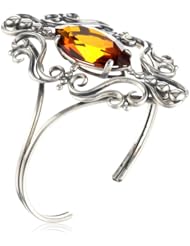High Quality Honey Diamond Cut Amber and Sterling Silver Victorian Cuff Bracelet 7"