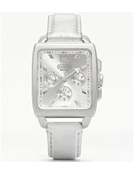 Coach Womens 14501448 Leather Silver Strap Silver Dial Watch