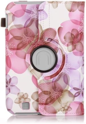 Century Accessory Swivel-N-Go 360 Rotating Leather Case Cover Stand W/ Stylus Holder For Barnes & Noble Nook HD 7'' Tablet (Lucky Flowers Pattern Pink)