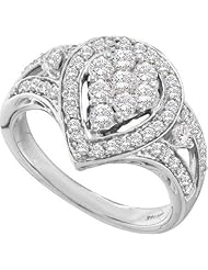 1.00 Carat (ctw) 14K White Gold Round Cut White Diamond Ladies Fashion Right Hand Ring 1 CT