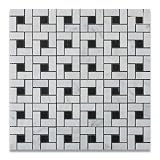Carrara White Pinwheel Honed with Black Dots Mosaic