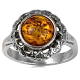 Dark Honey Amber Sterling Silver Round Classic Ring Cabochon Size 8x8mm
