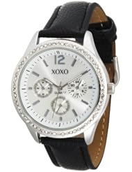 XOXO Womens XO3179 Silver Dial Black Lizard Strap Watch