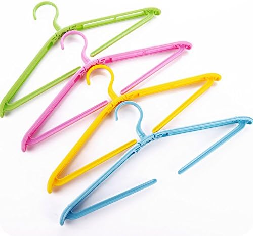 Richer Life-Pack of 4 colour (Blue, Yellow, Green, Pink)360 degree rotation Folding Portable Plastic Travel Clothes Hanger with Anti-slip Grooves