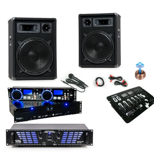 1200W PA SET Boxen Endstufe Mixer Doppel CD DJ-619