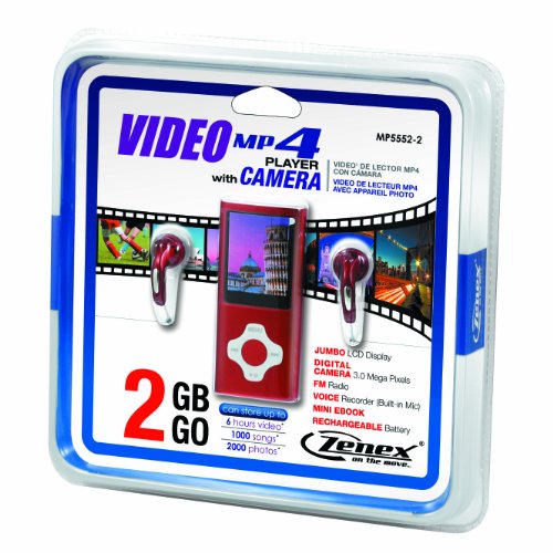 Zenex MP5552-2 2 GB MP4 Video Player with Camera and FM Radio Tuner, Red