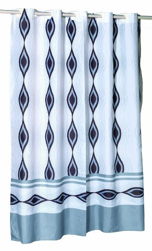 Carnation Home Fashions EZ On No Hooks Needed! 70 by 84-Inch Fabric Shower Curtain, X-Long, Harlequin, Grays/White