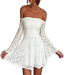 Sexy Short Long Sleeves Off the Shoulder Illusion Lace  Dress