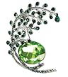 Peacock Tail Emerald Crystal Silver Tone Brooch Pin Peacock Tail Emerald Crystal Silver Tone Brooch Pin
