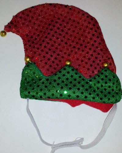 Sequin and Bells Santa Elf Hat Elastic Chin Strap Cat Accessory Pet Apparel