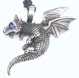 BLUE CRYSTAL Eye DRAGON Whelp PEWTER Pendant Necklace
