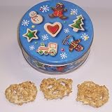 Scott's Cakes 1 lb. White Chocolate Covered Pretzel with Peanuts in a Christmas Cookie Tin