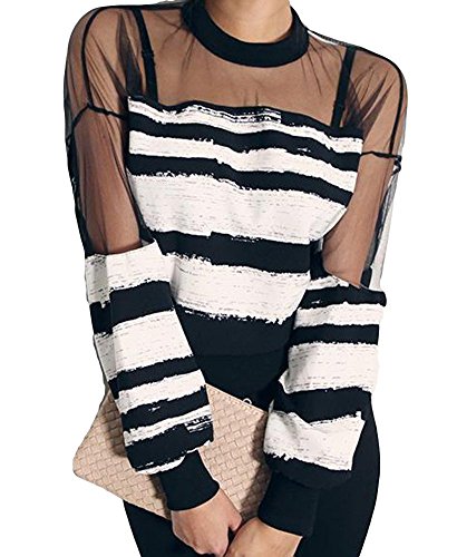 [CASA ROSADA] 透かしレース トップス 長袖 Tシャツ カットソー ブラック ボーダー オリジナルブレスレットセット