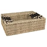 Large Shallow Seagrass Storage Basket Wooden Handles