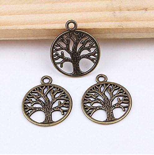 100 PCS Life of Tree Design Round Metal Charm Pendents DIY Jewelry (Antiqued Bronze)