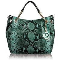 Michael Michael Kors Jet Set Embossed Python Chain Medium Gather Shoulder Tote Aqua