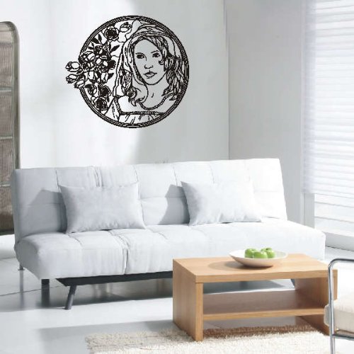 Imagen 2 de Etiqueta de la pared d32 sonriente niña con rosas 40x36 cm