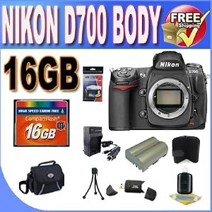 Nikon D700 12.1MP FX-Format CMOS Digital SLR Camera with 3.0-Inch LCD (Body Only) W/16GB CF Memory + Extended Life Battery + Ac/Dc Rapid Charger + Deluxe Case w/Strap + USB Card Reader + Memory Card Wallet + Accessory Saver Bundle