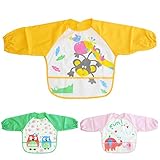 Signstek　ベビー キッズ スモック キュート エプロン 防水 長袖　幼稚園 0歳 ～ 4歳 ３枚セット！
