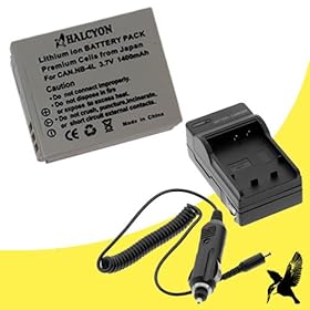 Halcyon 1400 mAH Lithium Ion Replacement Battery and Charger Kit for Canon PowerShot TX1 7.1 MP Digital Camera and Canon NB-4L