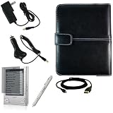 Ultimate Sony Reader eBook Touch Edition PRS-600 Bundle Pack- Black Leather Cover Case, eBook LED Light, USB 2in1 Data Cable, Car Charger, Wall Charger, and Screen Protector with 4-Inch TsirTech Hand Strap