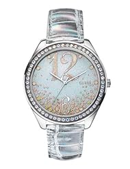 GUESS Womens U0337L1 Iconic Silver-Tone Watch Powdered with Genuine Crystal Accents