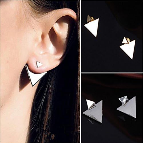 Wed2BB Women Triangle Earrings Punk Jewelry Stud Earrings - Silver Color