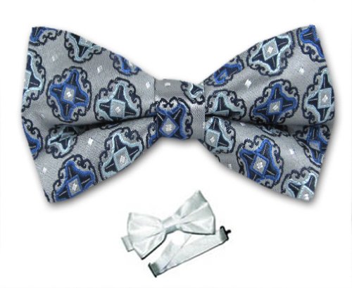 Men's Silk Woven Pre-Tied Bowtie - Silver - Blue - Black