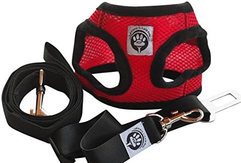 Mesh Dog Harness and Leash Set with Adjustable Velcro Collar for No Pull and Easy Walking - Small Red
