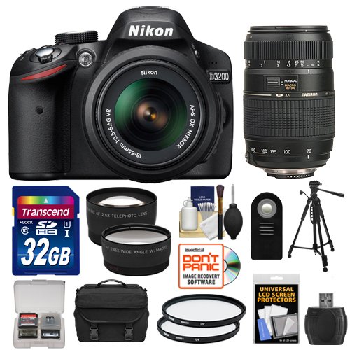 Nikon D3200 Digital SLR Camera 18 55mm VR DX AF S Black with Tamron 70