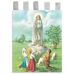 Church Banner - Our Lady of Fatima - Cotton Canvas with Archival Inks and UV Coating - Border Rings for Rod Hanging. Print Size 24"x36"