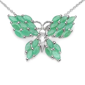 Buy 3.90 Carat Genuine Emerald Sterling Silver Butterfly Pendant by JewelzDirect