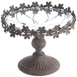 10.5 Inch Round Glass Cake Plate with Metal Flower trim