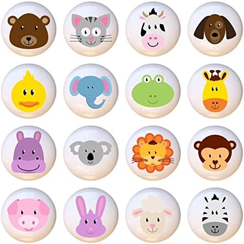 Zoo Animal Faces By PP Ceramic Cabinet Dresser Drawer Pull Knob (Set of 16)