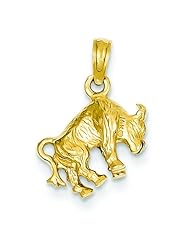 14K Yellow Gold 3D Taurus Charm Zodiac Bull Pendant
