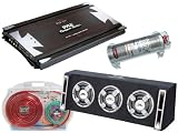 Pyle Deluxe Amplifier/Subwoofer/Capacitor/Installation Package for Car/Truck/SUV -- PLA2260 2 Channel 4000W High Power Mosfet Amplifier + PL310TS Triple 10 Slim Designed Bass Box System + PLCAPE50 5.0 Farad Digital Power Capacitor + PLAM20 4 Gauge Amplifier Installation Kit.