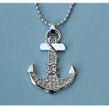NauticalAnchorPendantwithRhinestonesandBeadedChain