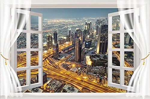 awesome view from burj khalifa dubai - Art Print 3D Window View Art Home Decor Wall Sticker 36"x24"
