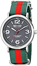 SO & CO New York Men's 5002.4 SoHo Quartz Grey Luminous Dial Green and Red Strap Watch