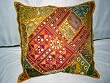 Yellow Red Ethnic Mirror Work Vintage Sari Beaded Floor Pillow Cushion Cover 24"