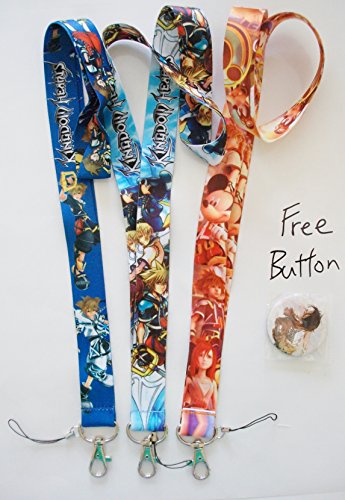3 Kingdom Hearts Cell Phone Key ID Badge Lanyard Strap Set