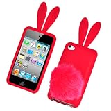 Bunny Skin Case With Furry Tail for Apple iPod Touch 4th Generation, Red
