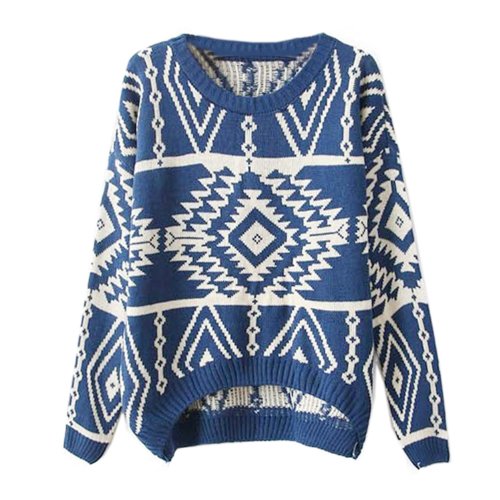 Womdee Women Long Sleeve Geometric Knit Sweater Loose Outerwear